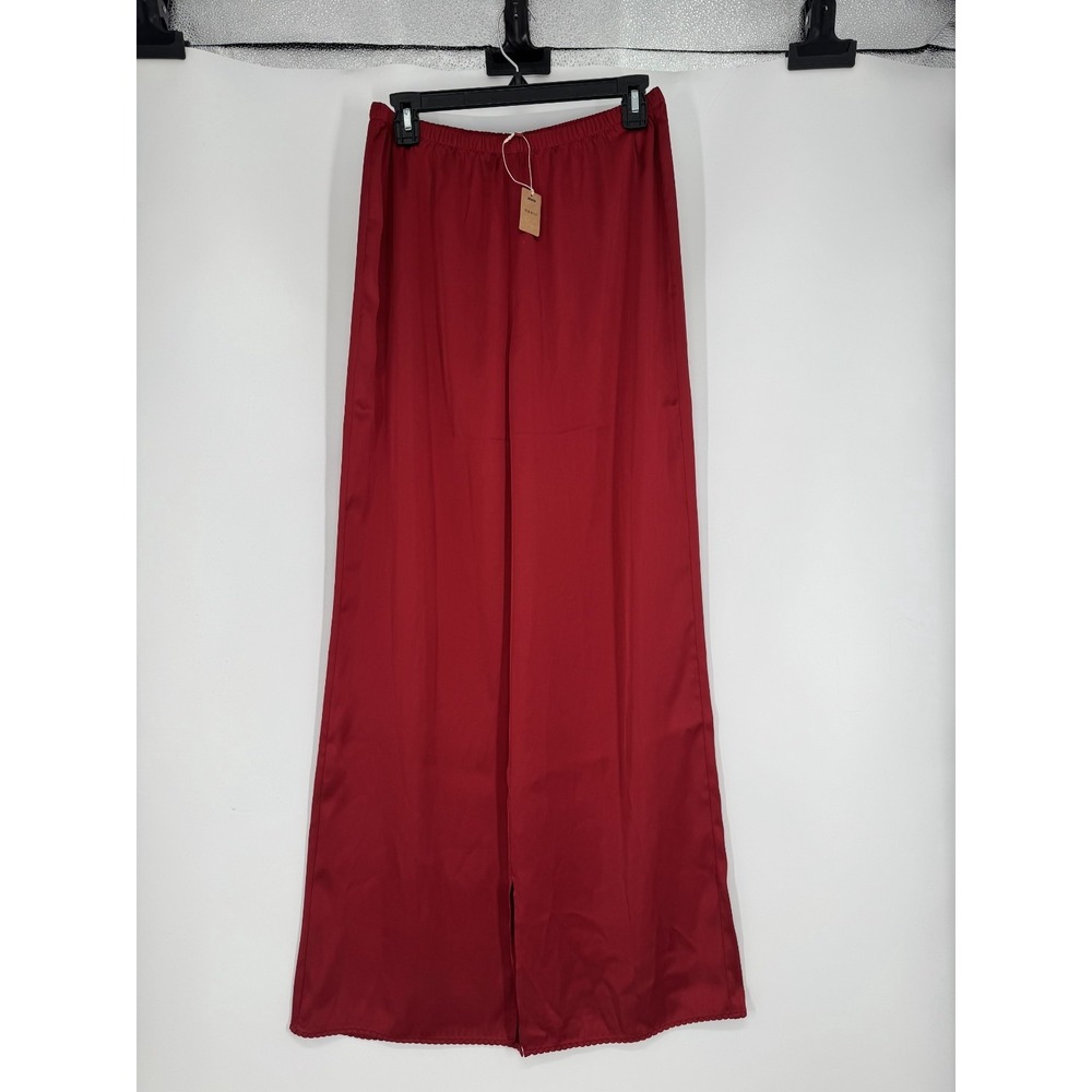 SKIMS Woven Shine Sleep Pajama Pants Womens Small Brick Baggy Satin Straight Leg
